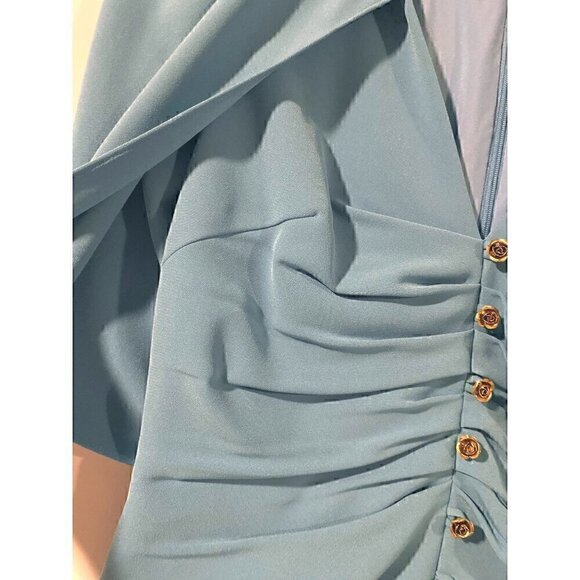 Lela Rose Robin’s Egg Blue Capelet Crepe Midi Dress Size 6 Formal - Picture 10 of 14
